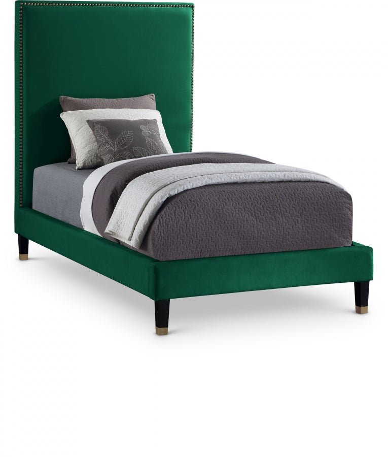Harlie Velvet Twin Bed Green - Gate FurnitureTwin Bed