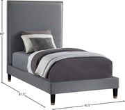 Harlie Velvet Twin Bed Grey - Gate FurnitureTwin Bed