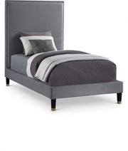 Harlie Velvet Twin Bed Grey - Gate FurnitureTwin Bed