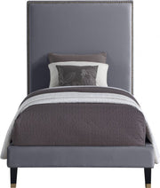 Harlie Velvet Twin Bed Grey - Gate FurnitureTwin Bed