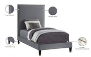 Harlie Velvet Twin Bed Grey - Gate FurnitureTwin Bed