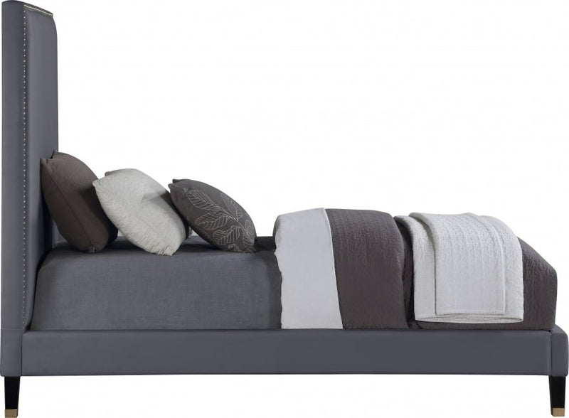 Harlie Velvet Twin Bed Grey - Gate FurnitureTwin Bed