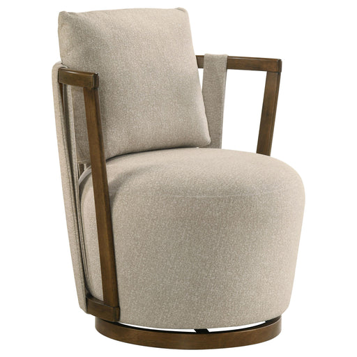 Harlowe Upholstered Swivel Accent Chair with Wood Arms Greige and Brown - 903273