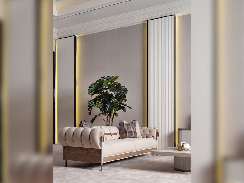 Harmony 4-pieces (1 Four Seater Chester Sofa & 1 Four Seater Sofa & 2 Chair) Livingroom in Cream - 200-GAB-HAR-44C11