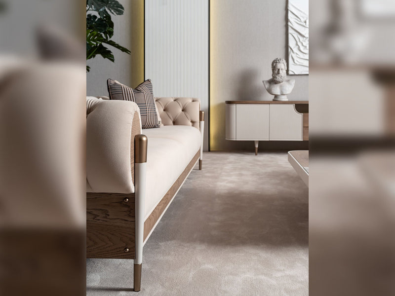 Harmony 4-pieces (1 Four Seater Chester Sofa & 1 Four Seater Sofa & 2 Chair) Livingroom in Cream - 200-GAB-HAR-44C11