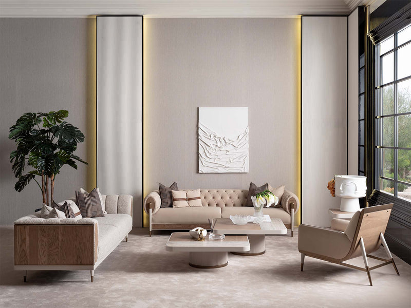 Harmony 4-pieces (1 Four Seater Chester Sofa & 1 Four Seater Sofa & 2 Chair) Livingroom in Cream - 200-GAB-HAR-44C11