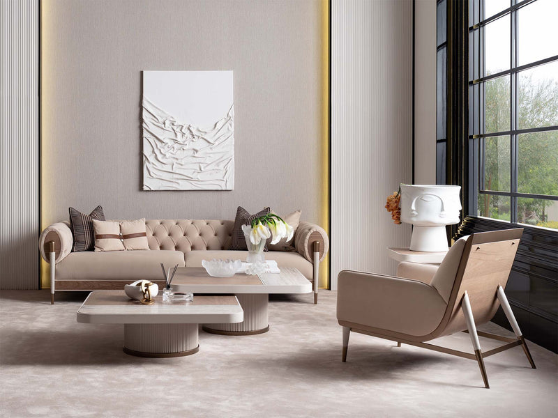 Harmony 4-pieces (1 Four Seater Chester Sofa & 1 Four Seater Sofa & 2 Chair) Livingroom in Cream - 200-GAB-HAR-44C11