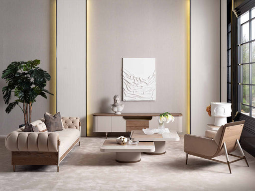 Harmony 4-pieces (1 Four Seater Chester Sofa & 1 Four Seater Sofa & 2 Chair) Livingroom in Cream - 200-GAB-HAR-44C11