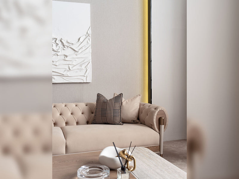 Harmony 4-pieces (1 Four Seater Chester Sofa & 1 Four Seater Sofa & 2 Chair) Livingroom in Cream - 200-GAB-HAR-44C11