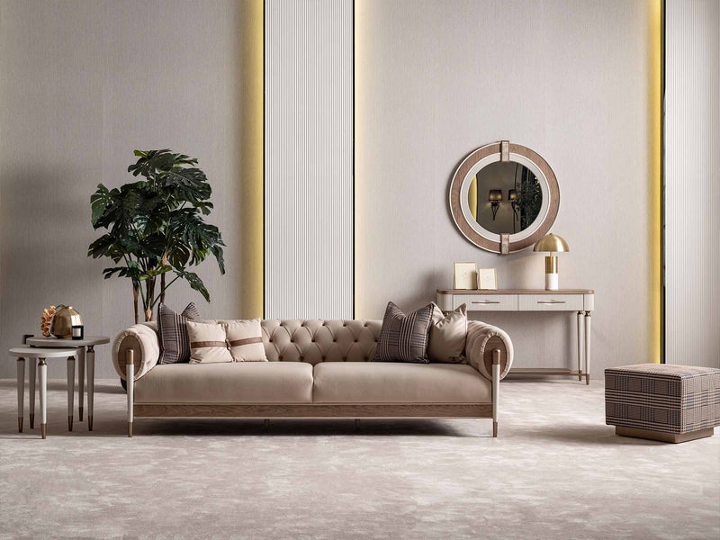 Harmony 4-pieces (1 Four Seater Chester Sofa & 1 Four Seater Sofa & 2 Chair) Livingroom in Cream - 200-GAB-HAR-44C11