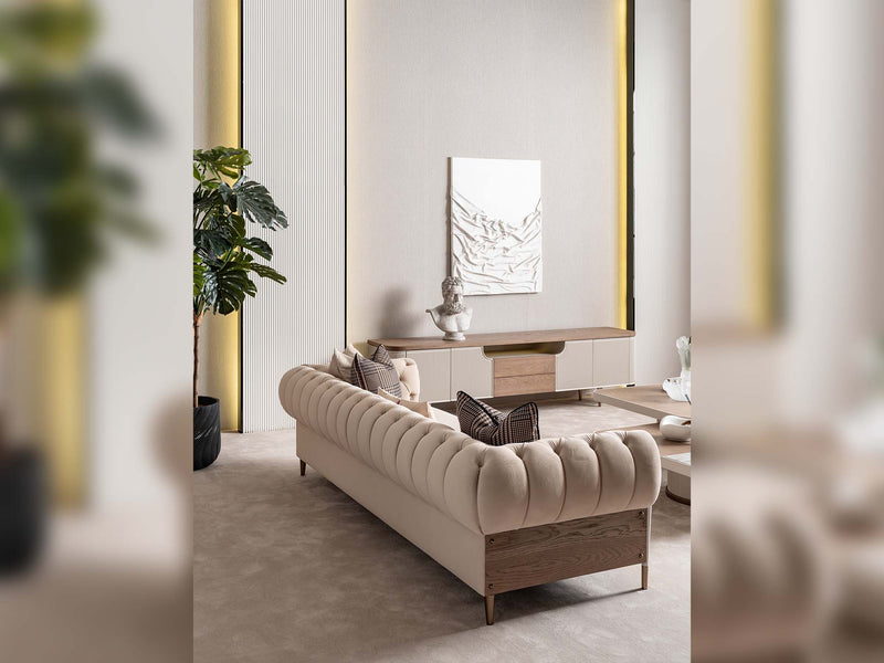 Harmony 4-pieces (1 Four Seater Chester Sofa & 1 Four Seater Sofa & 2 Chair) Livingroom in Cream - 200-GAB-HAR-44C11