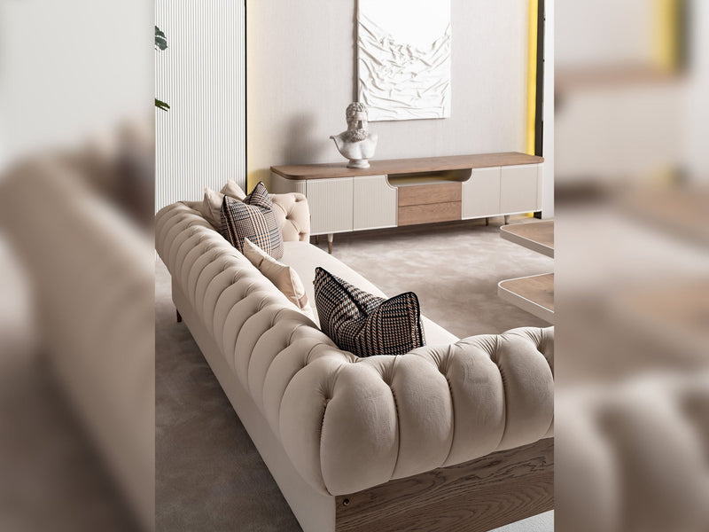 Harmony 4-pieces (1 Four Seater Chester Sofa & 1 Four Seater Sofa & 2 Chair) Livingroom in Cream - 200-GAB-HAR-44C11