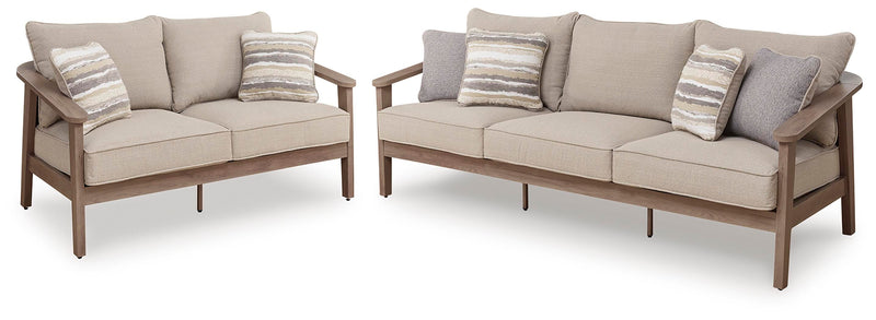 Harmony Headlands Outdoor Sofa and Loveseat in Natural/Gray - PKG024571