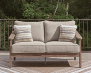Harmony Headlands Outdoor Sofa and Loveseat with Coffee Table in Natural/Gray - PKG024572