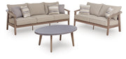 Harmony Headlands Outdoor Sofa and Loveseat with Coffee Table in Natural/Gray - PKG024572