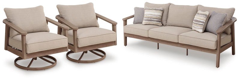 Harmony Headlands Outdoor Sofa with 2 Lounge Chairs in Natural/Gray - PKG024573