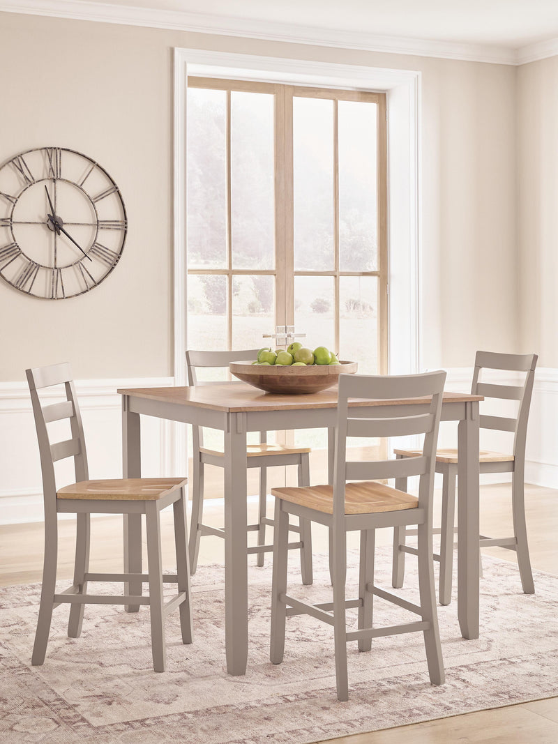 Harperfeld Natural/Gray Counter Height Dining Table and 4 Counter Stools - PCD403-223