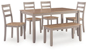 Harperfeld Natural/Gray Dining Table and 4 Chairs and Bench (Set of 6) - PCD403-325