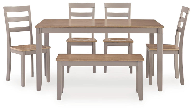 Harperfeld Natural/Gray Dining Table and 4 Chairs and Bench (Set of 6) - PCD403-325