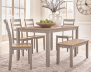 Harperfeld Natural/Gray Dining Table and 4 Chairs and Bench (Set of 6) - PCD403-325