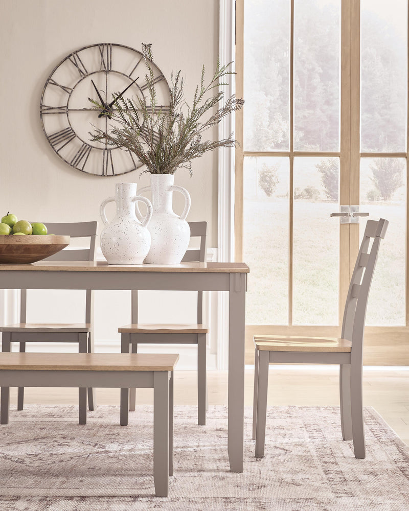Harperfeld Natural/Gray Dining Table and 4 Chairs and Bench (Set of 6) - PCD403-325
