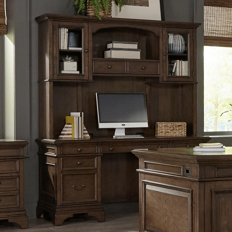 Hartshill 66-inch 5-drawer Credenza with Hutch Burnished Oak - 881283