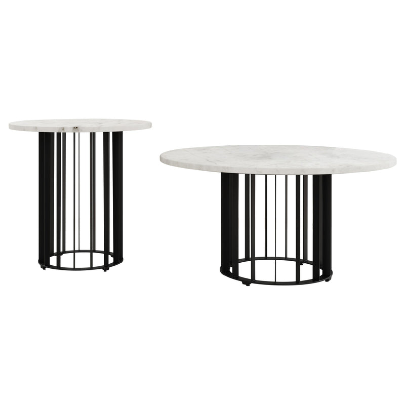 Haven 2-piece Round Marble Coffee and End Table Set Black - 706208-S2