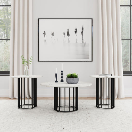 Haven 3-piece Round Marble Coffee and End Table Set Black - 706208-S3