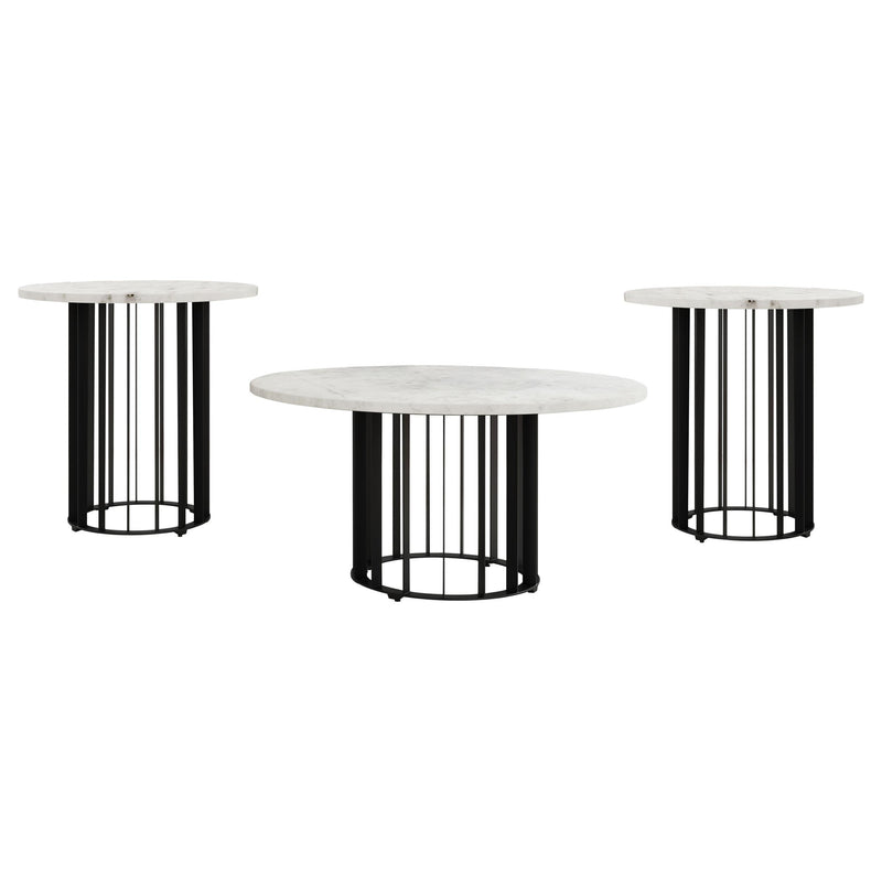 Haven 3-piece Round Marble Coffee and End Table Set Black - 706208-S3