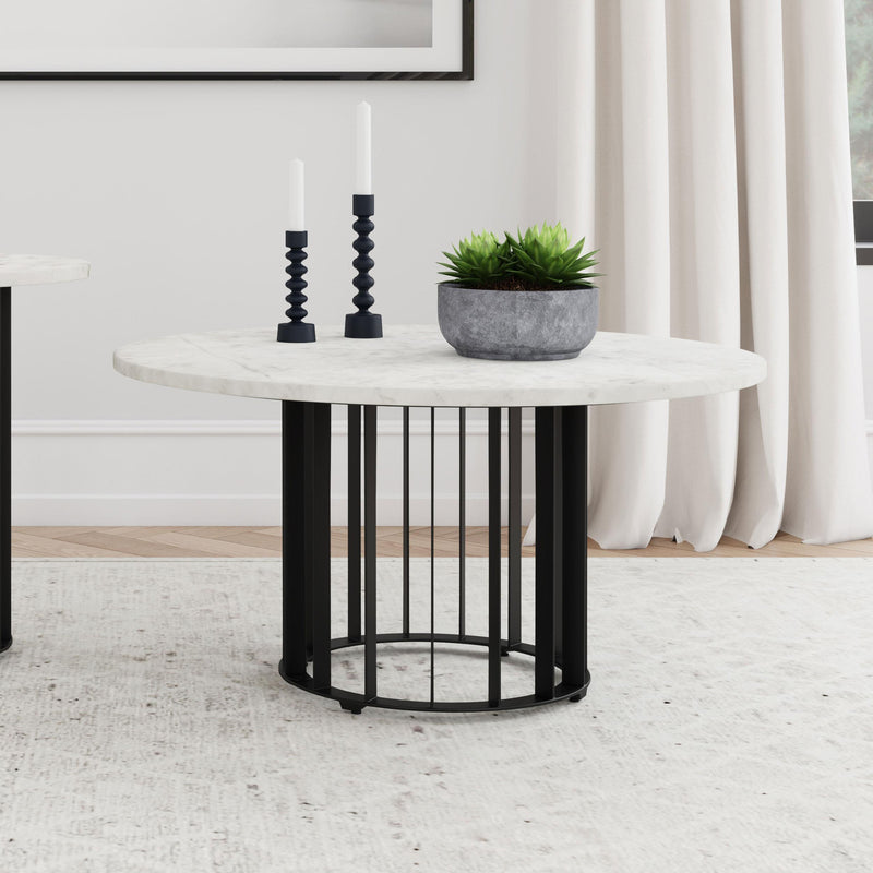 Haven Round Genuine White Marble Top Coffee Table Black - 706208