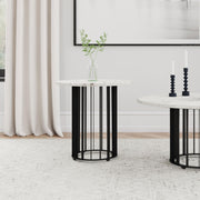 Haven Round Genuine White Marble Top End Side Table Black - 706207