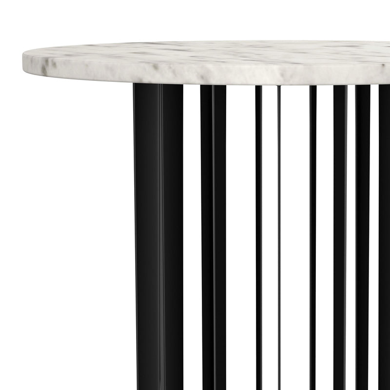 Haven Round Genuine White Marble Top End Side Table Black - 706207