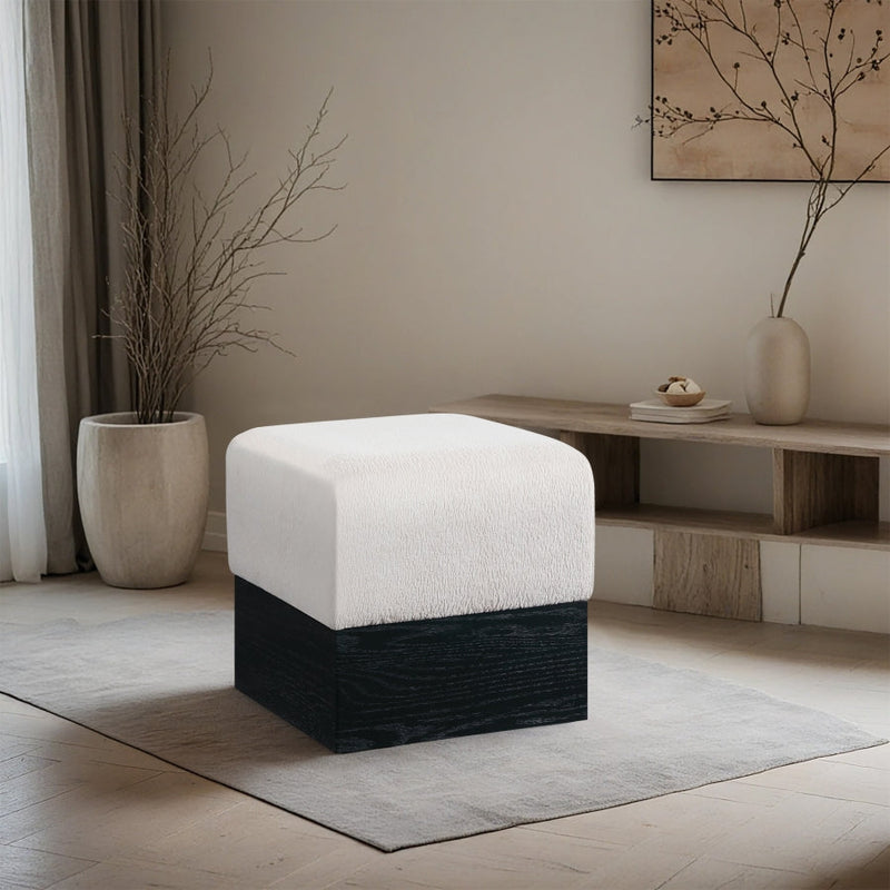 Havre Velour Fur Fabric Upholstered Ottoman in Beige - 22075Beige