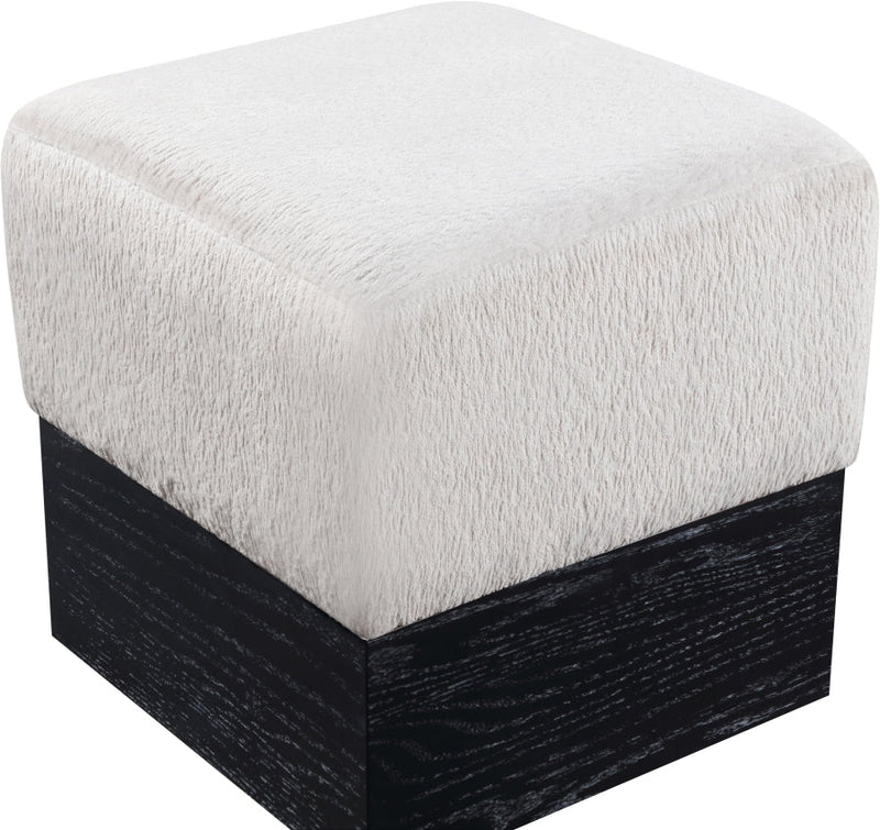 Havre Velour Fur Fabric Upholstered Ottoman in Beige - 22075Beige