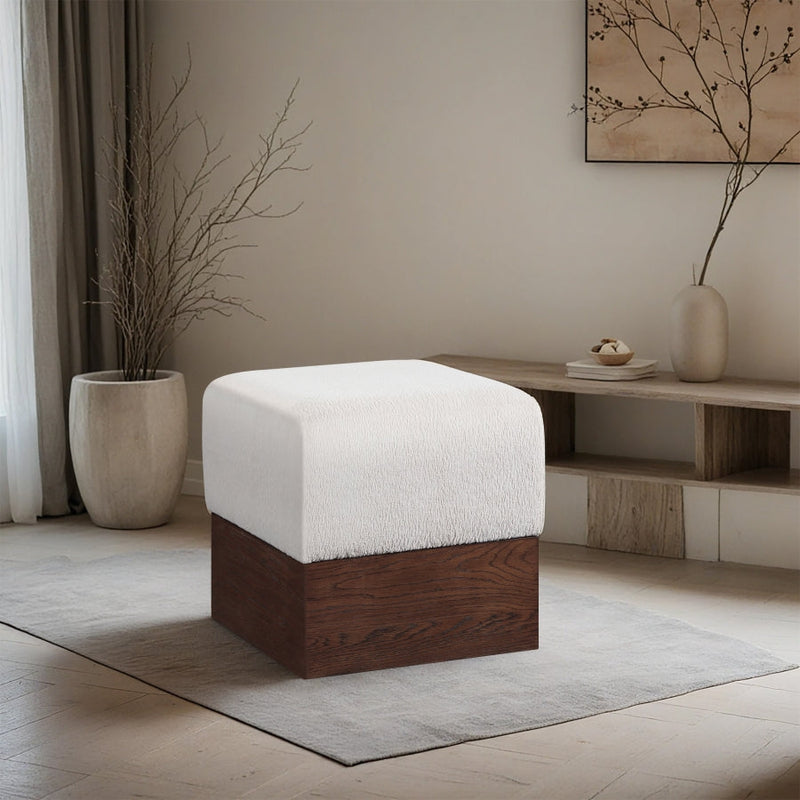 Havre Velour Fur Fabric Upholstered Ottoman in Beige - 22076Beige