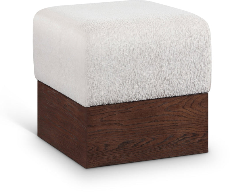Havre Velour Fur Fabric Upholstered Ottoman in Beige - 22076Beige