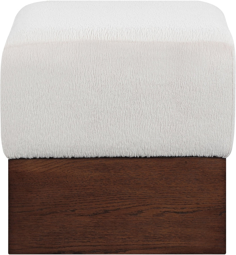 Havre Velour Fur Fabric Upholstered Ottoman in Beige - 22076Beige