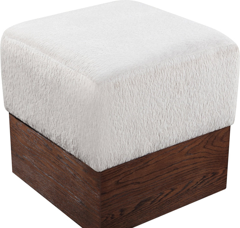 Havre Velour Fur Fabric Upholstered Ottoman in Beige - 22076Beige