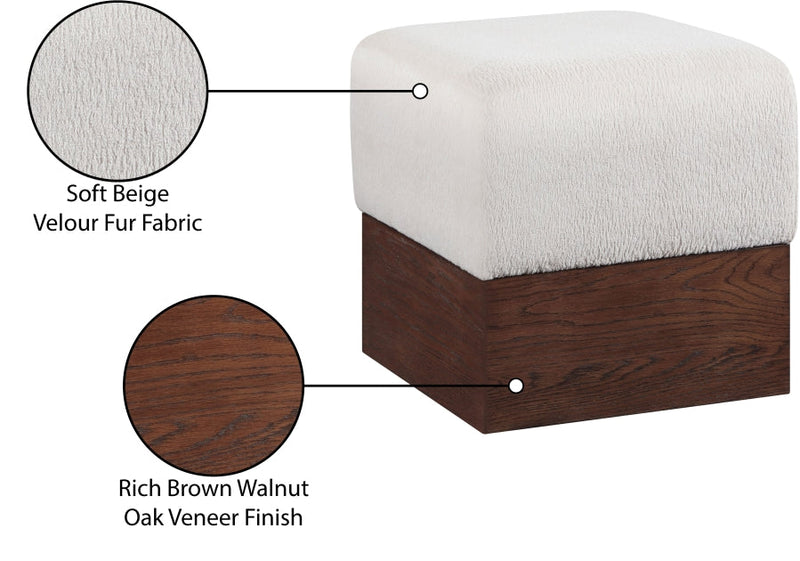 Havre Velour Fur Fabric Upholstered Ottoman in Beige - 22076Beige