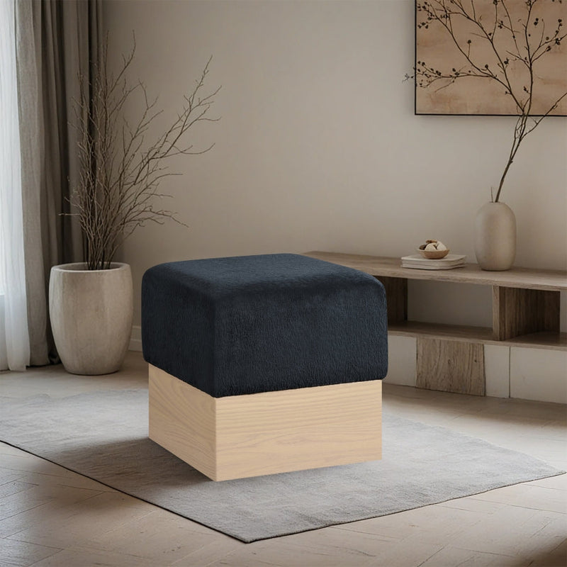 Havre Velour Fur Fabric Upholstered Ottoman in Black - 22074Black
