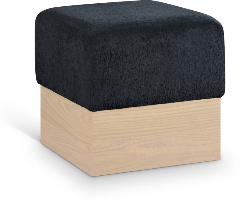 Havre Velour Fur Fabric Upholstered Ottoman in Black - 22074Black