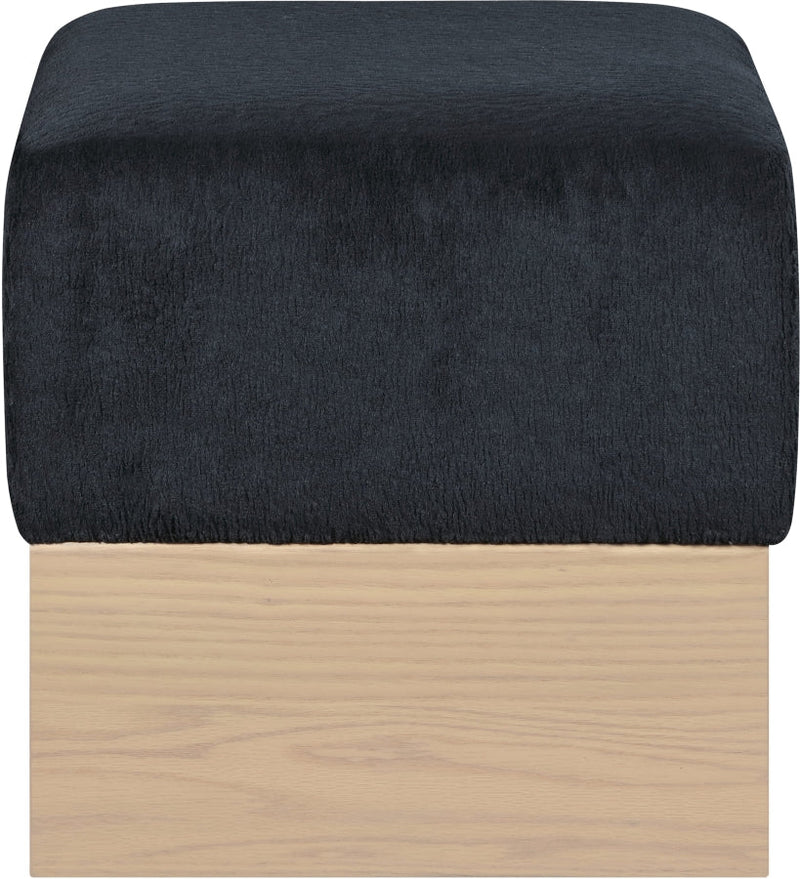 Havre Velour Fur Fabric Upholstered Ottoman in Black - 22074Black