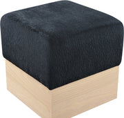 Havre Velour Fur Fabric Upholstered Ottoman in Black - 22074Black