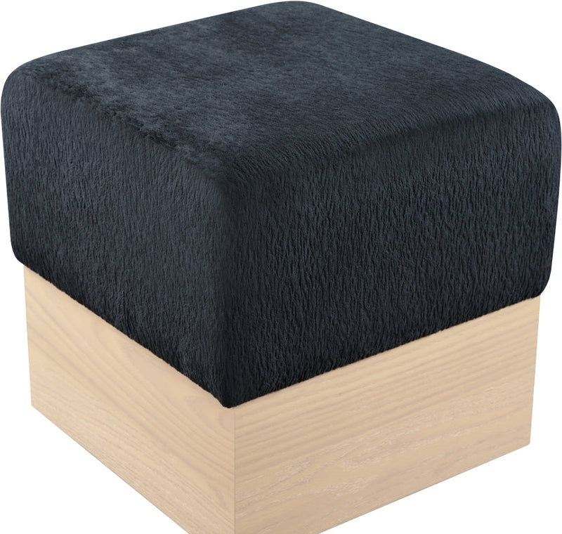 Havre Velour Fur Fabric Upholstered Ottoman in Black - 22074Black