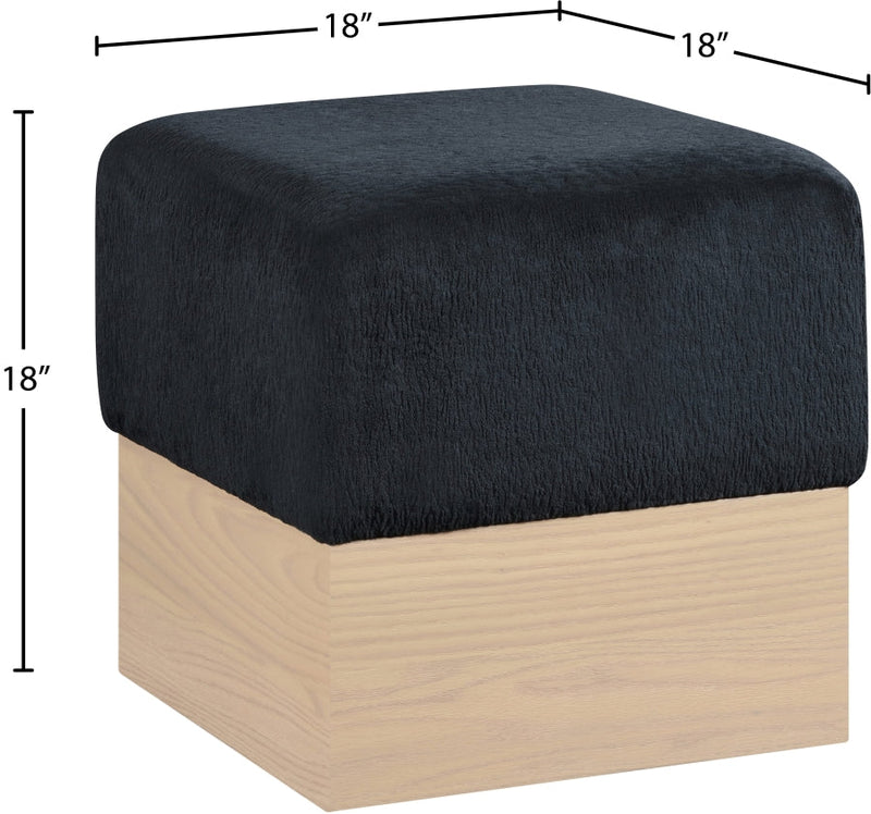 Havre Velour Fur Fabric Upholstered Ottoman in Black - 22074Black