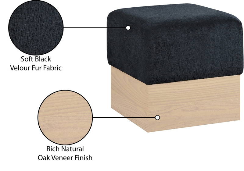 Havre Velour Fur Fabric Upholstered Ottoman in Black - 22074Black