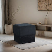 Havre Velour Fur Fabric Upholstered Ottoman in Black - 22075Black