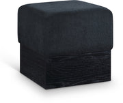 Havre Velour Fur Fabric Upholstered Ottoman in Black - 22075Black
