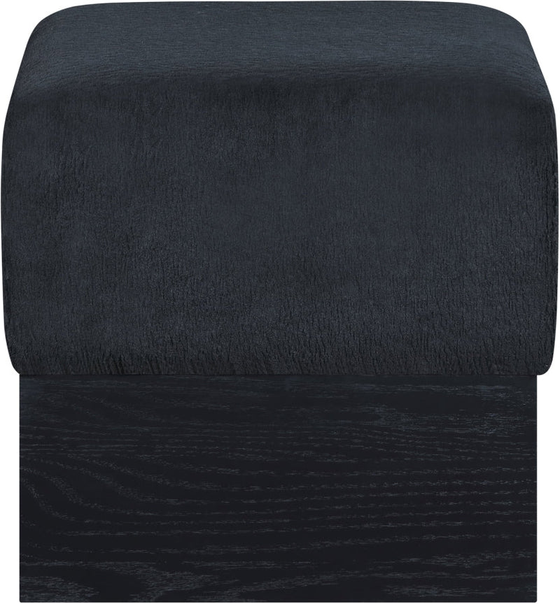 Havre Velour Fur Fabric Upholstered Ottoman in Black - 22075Black