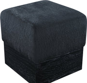 Havre Velour Fur Fabric Upholstered Ottoman in Black - 22075Black